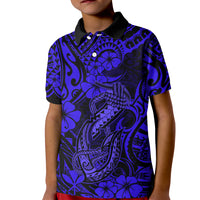 Hawaii Fish Hook Kid Polo Shirt Polynesian Pattern Navy Blue Version LT01 Kid Blue - Polynesian Pride