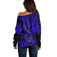 Hawaii Fish Hook Off Shoulder Sweater Polynesian Pattern Navy Blue Version LT01 - Polynesian Pride