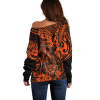 Hawaii Fish Hook Off Shoulder Sweater Polynesian Pattern Orange Version LT01 - Polynesian Pride