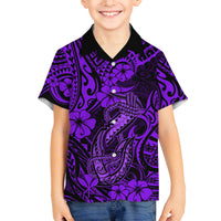 Hawaii Fish Hook Family Matching Summer Maxi Dress and Hawaiian Shirt Hibiscus Hawaii Tribal Tattoo Purple Version LT01 Son's Shirt Purple - Polynesian Pride