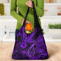 Hawaii Fish Hook Grocery Bag Hibiscus Hawaii Tribal Tattoo Purple Version LT01 - Polynesian Pride