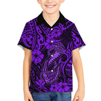 Hawaii Fish Hook Hawaiian Shirt Hibiscus Hawaii Tribal Tattoo Purple Version LT01 - Polynesian Pride