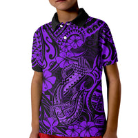 Hawaii Fish Hook Kid Polo Shirt Hibiscus Hawaii Tribal Tattoo Purple Version LT01 Kid Purple - Polynesian Pride