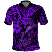 Hawaii Fish Hook Polo Shirt Hibiscus Hawaii Tribal Tattoo Purple Version LT01 Purple - Polynesian Pride