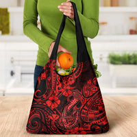 Hawaii Fish Hook Grocery Bag Hibiscus Hawaii Tribal Tattoo Red Version LT01 - Polynesian Pride