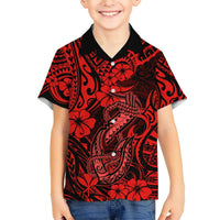Hawaii Fish Hook Hawaiian Shirt Hibiscus Hawaii Tribal Tattoo Red Version LT01 - Polynesian Pride