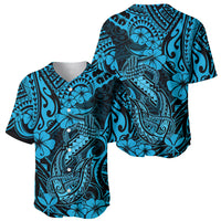Hawaii Fish Hook Baseball Jersey Hibiscus Hawaii Tribal Tattoo Sky Blue Version LT01 - Polynesian Pride