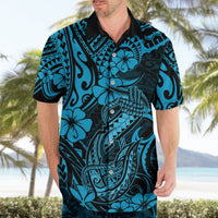 Hawaii Fish Hook Hawaiian Shirt Hibiscus Hawaii Tribal Tattoo Sky Blue Version LT01 - Polynesian Pride