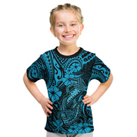 Hawaii Fish Hook Kid T Shirt Hibiscus Hawaii Tribal Tattoo Sky Blue Version LT01 Blue - Polynesian Pride