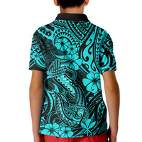 Hawaii Fish Hook Kid Polo Shirt Hibiscus Hawaii Tribal Tattoo Turquoise Version LT01 - Polynesian Pride