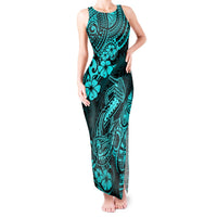 Hawaii Fish Hook Tank Maxi Dress Hibiscus Hawaii Tribal Tattoo Turquoise Version LT01 Women Turquoise - Polynesian Pride