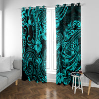Hawaii Fish Hook Window Curtain Hibiscus Hawaii Tribal Tattoo Turquoise Version LT01 - Polynesian Pride