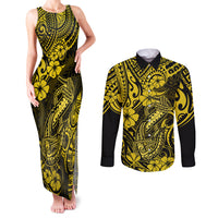 Hawaii Fish Hook Couples Matching Tank Maxi Dress and Long Sleeve Button Shirts Hibiscus Hawaii Tribal Tattoo Yellow Version LT01 Yellow - Polynesian Pride