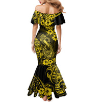 Hawaii Fish Hook Mermaid Dress Hibiscus Hawaii Tribal Tattoo Yellow Version LT01 - Polynesian Pride