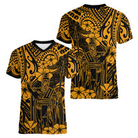 Hawaii King Kamehameha Women V Neck T Shirt Polynesian Pattern Gold Version LT01 - Polynesian Pride