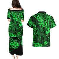 Hawaii King Kamehameha Couples Matching Puletasi Dress and Hawaiian Shirt Polynesian Pattern Green Version LT01 - Polynesian Pride