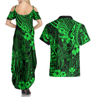 Hawaii King Kamehameha Couples Matching Summer Maxi Dress and Hawaiian Shirt Polynesian Pattern Green Version LT01 - Polynesian Pride