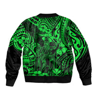 Hawaii King Kamehameha Sleeve Zip Bomber Jacket Polynesian Pattern Green Version LT01 - Polynesian Pride