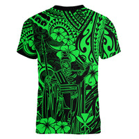 Hawaii King Kamehameha Women V Neck T Shirt Polynesian Pattern Green Version LT01 - Polynesian Pride