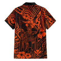 Hawaii King Kamehameha Family Matching Off Shoulder Long Sleeve Dress and Hawaiian Shirt Polynesian Pattern Orange Version LT01 - Polynesian Pride