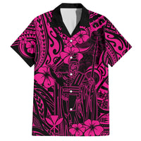 Hawaii King Kamehameha Family Matching Off Shoulder Maxi Dress and Hawaiian Shirt Polynesian Pattern Pink Version LT01 Dad's Shirt - Short Sleeve Pink - Polynesian Pride