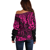 Hawaii King Kamehameha Off Shoulder Sweater Polynesian Pattern Pink Version LT01 - Polynesian Pride