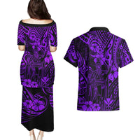 Hawaii King Kamehameha Couples Matching Puletasi Dress and Hawaiian Shirt Polynesian Pattern Purple Version LT01 - Polynesian Pride