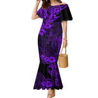Hawaii King Kamehameha Family Matching Mermaid Dress and Hawaiian Shirt Polynesian Pattern Purple Version LT01 Mom's Dress Purple - Polynesian Pride