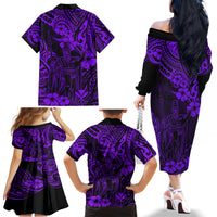 Hawaii King Kamehameha Family Matching Off Shoulder Long Sleeve Dress and Hawaiian Shirt Polynesian Pattern Purple Version LT01 - Polynesian Pride