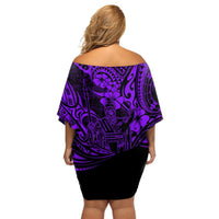Hawaii King Kamehameha Off Shoulder Short Dress Polynesian Pattern Purple Version LT01 - Polynesian Pride