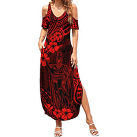 Hawaii King Kamehameha Family Matching Summer Maxi Dress and Hawaiian Shirt Polynesian Pattern Red Version LT01 Mom's Dress Red - Polynesian Pride
