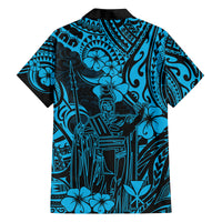 Hawaii King Kamehameha Family Matching Off Shoulder Maxi Dress and Hawaiian Shirt Polynesian Pattern Sky Blue Version LT01 - Polynesian Pride