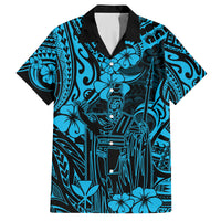 Hawaii King Kamehameha Family Matching Tank Maxi Dress and Hawaiian Shirt Polynesian Pattern Sky Blue Version LT01 Dad's Shirt - Short Sleeve Blue - Polynesian Pride