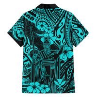 Hawaii King Kamehameha Family Matching Off Shoulder Short Dress and Hawaiian Shirt Polynesian Pattern Turquoise Version LT01 - Polynesian Pride