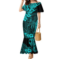 Hawaii King Kamehameha Mermaid Dress Polynesian Pattern Turquoise Version LT01 Women Turquoise - Polynesian Pride