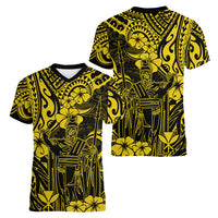 Hawaii King Kamehameha Women V Neck T Shirt Polynesian Pattern Yellow Version LT01 - Polynesian Pride