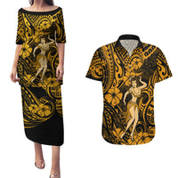 Hawaii Hula Girl Couples Matching Puletasi Dress and Hawaiian Shirt Polynesian Pattern Gold Version LT01 Gold - Polynesian Pride