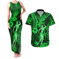 Hawaii Hula Girl Couples Matching Tank Maxi Dress and Hawaiian Shirt Polynesian Pattern Green Version LT01 Green - Polynesian Pride