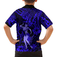 Hawaii Hula Girl Kid Hawaiian Shirt Polynesian Pattern Navy Blue Version LT01 - Polynesian Pride