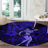 Hawaii Hula Girl Round Carpet Polynesian Pattern Navy Blue Version LT01 - Polynesian Pride