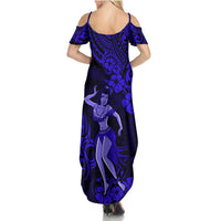 Hawaii Hula Girl Summer Maxi Dress Polynesian Pattern Navy Blue Version LT01 - Polynesian Pride