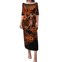 Hawaii Hula Girl Family Matching Puletasi Dress and Hawaiian Shirt Polynesian Pattern Orange Version LT01 Mom's Dress Orange - Polynesian Pride