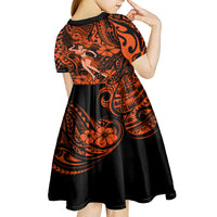 Hawaii Hula Girl Kid Short Sleeve Dress Polynesian Pattern Orange Version LT01 - Polynesian Pride