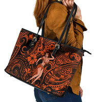 Hawaii Hula Girl Leather Tote Bag Polynesian Pattern Orange Version LT01 - Polynesian Pride