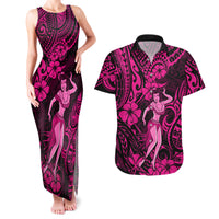 Hawaii Hula Girl Couples Matching Tank Maxi Dress and Hawaiian Shirt Polynesian Pattern Pink Version LT01 Pink - Polynesian Pride