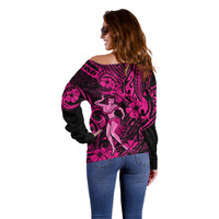 Hawaii Hula Girl Off Shoulder Sweater Polynesian Pattern Pink Version LT01 - Polynesian Pride