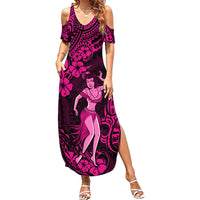 Hawaii Hula Girl Summer Maxi Dress Polynesian Pattern Pink Version LT01 Women Pink - Polynesian Pride