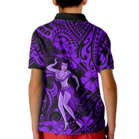 Hawaii Hula Girl Kid Polo Shirt Hibiscus Hawaii Tribal Tattoo Purple Version LT01 - Polynesian Pride