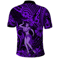 Hawaii Hula Girl Polo Shirt Hibiscus Hawaii Tribal Tattoo Purple Version LT01 - Polynesian Pride
