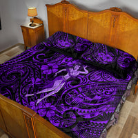 Hawaii Hula Girl Quilt Bed Set Hibiscus Hawaii Tribal Tattoo Purple Version LT01 - Polynesian Pride
